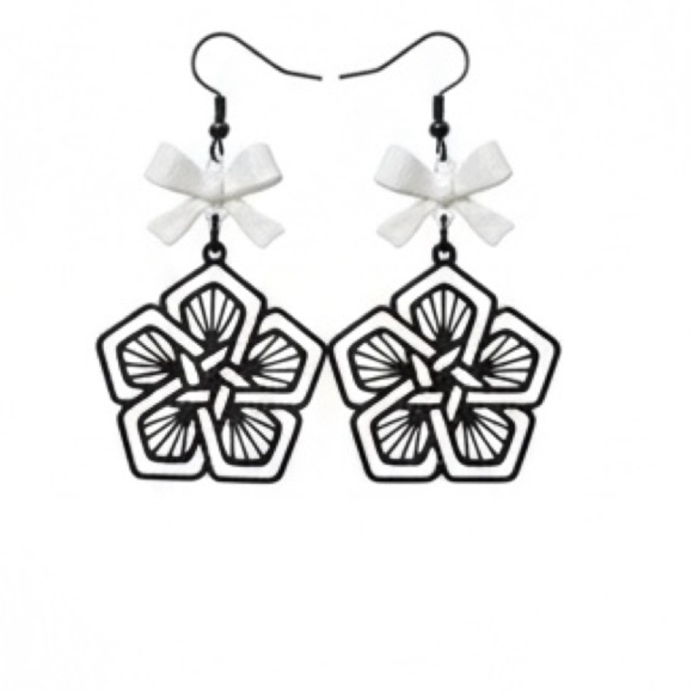 Black and White Floral Earrings